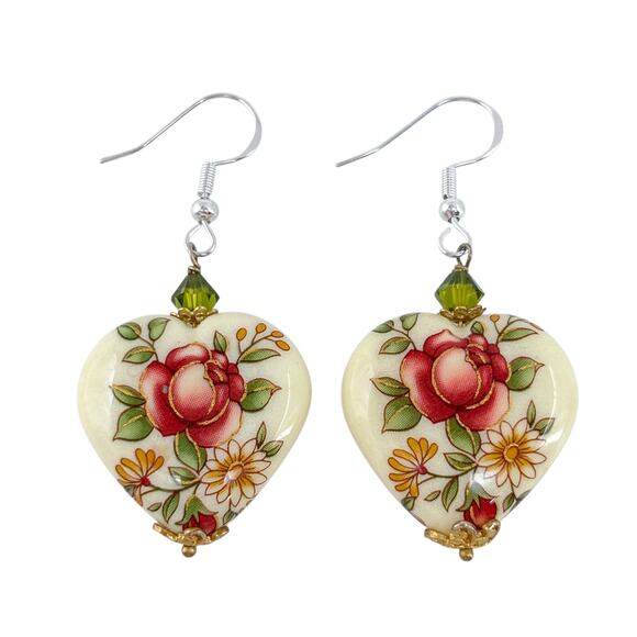 Estate Sterling Silver 925 Crystal Heart Dangle Earrings - Picture 3 of 8